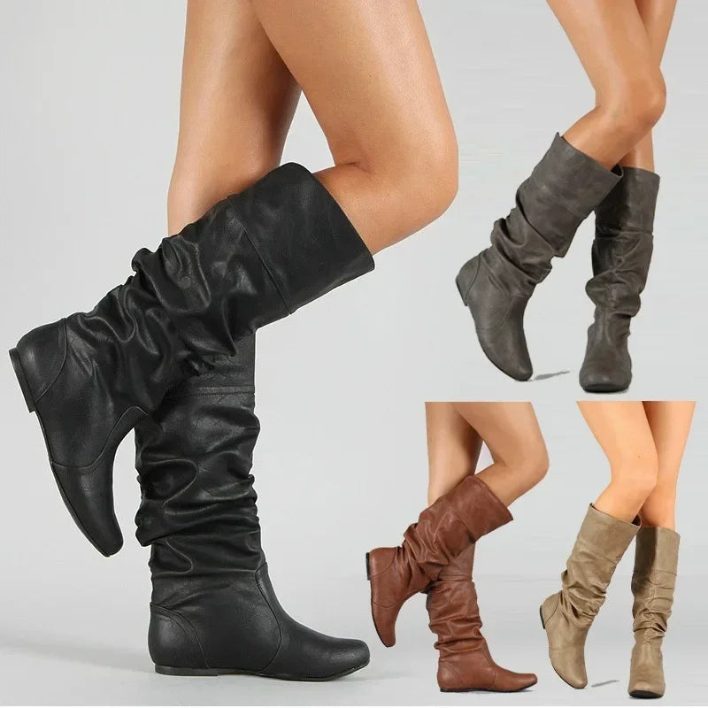 Bottes en cuir plissé pour femmes