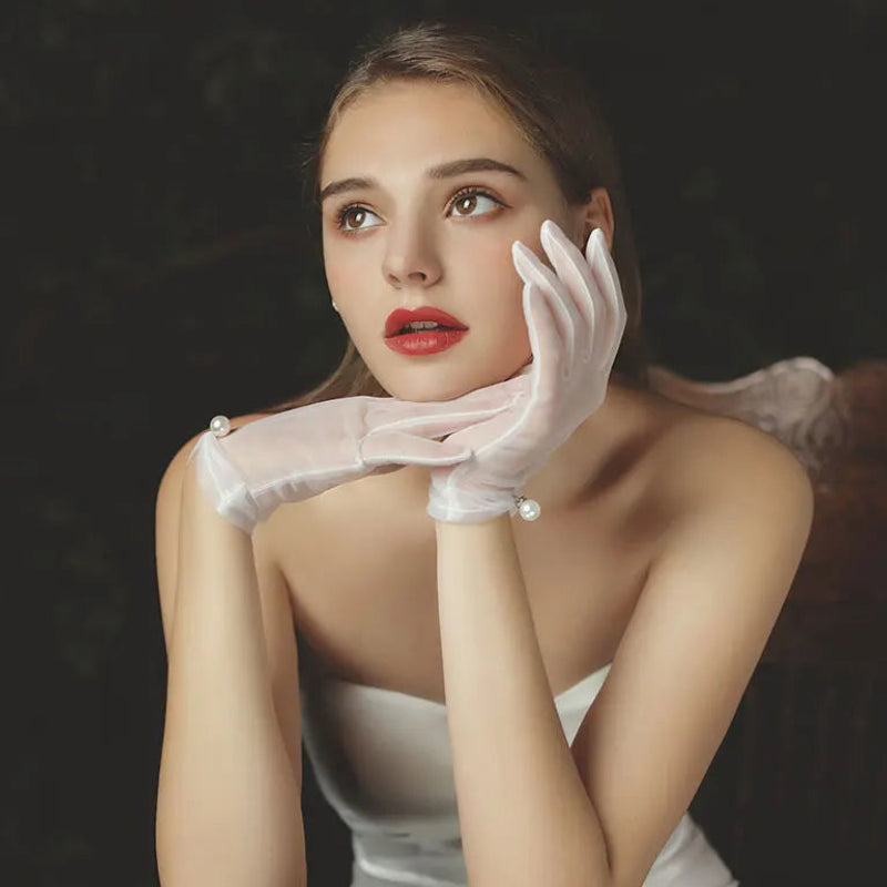 Gants de poignet courts en tulle blanc pour femmes