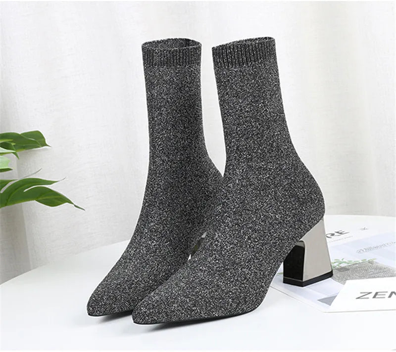 Bottines extensibles en tricot de haute qualité pour femmes