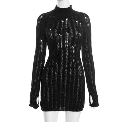 Mini-Robe Pull Femme – Maille, Manches Longues et Découpes