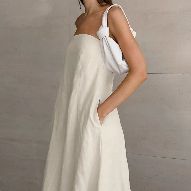 Robe de plage en lin de coton sans bretelles pour femmes