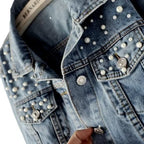 Veste en jean courte et amincissante à perles pour femmes
