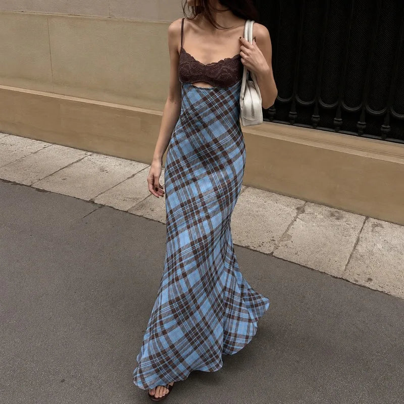 Robe longue à carreaux sexy pour femmes