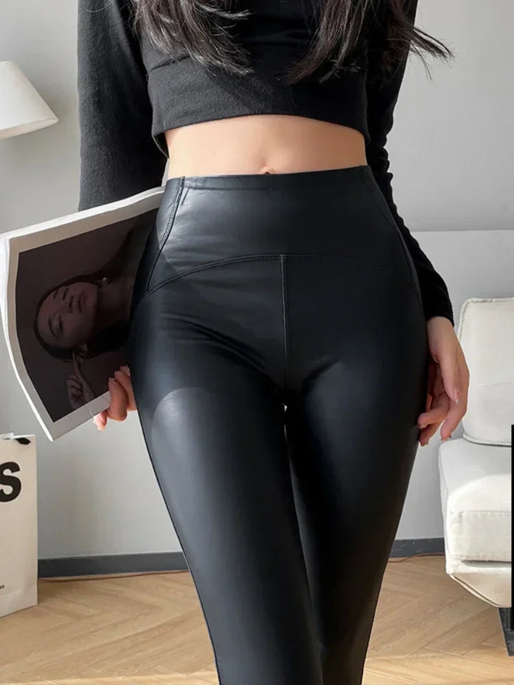 Leggings en cuir PU taille haute sexy pour femmes