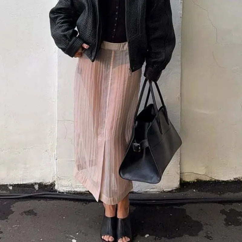Ensembles jupe rose sexy transparente et haut de gamme pour femmes