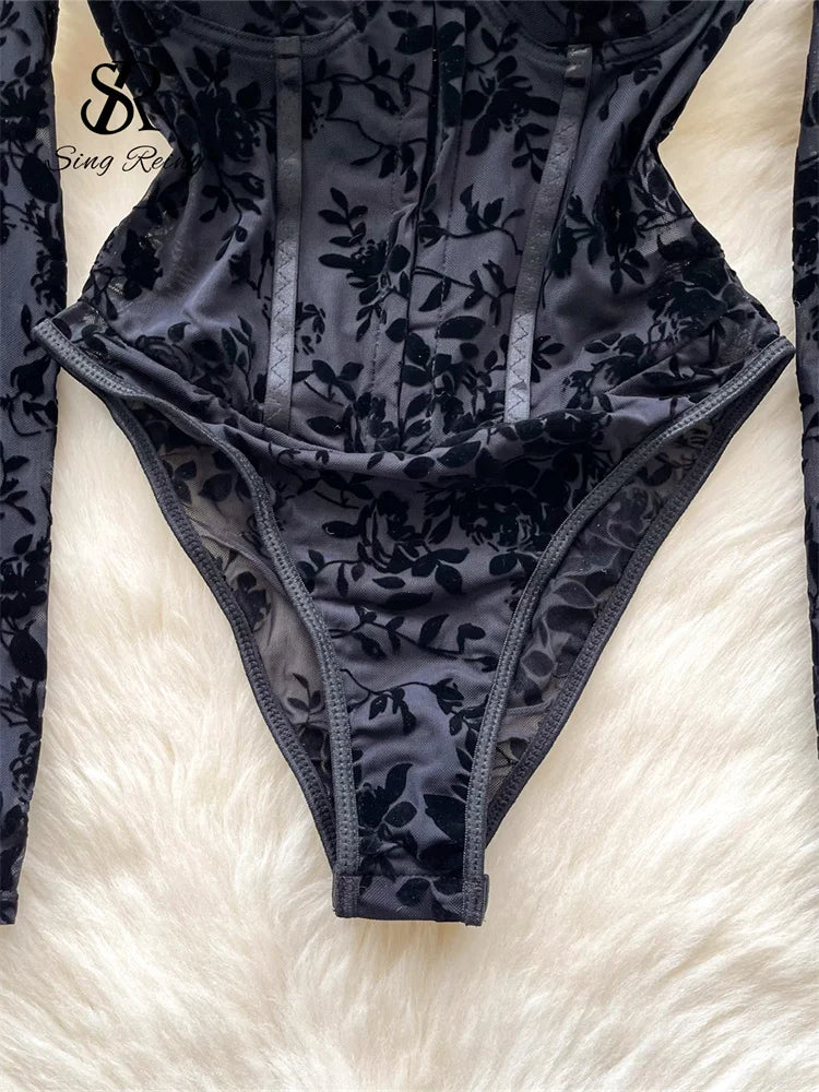 Body à fleurs floquées pour femmes