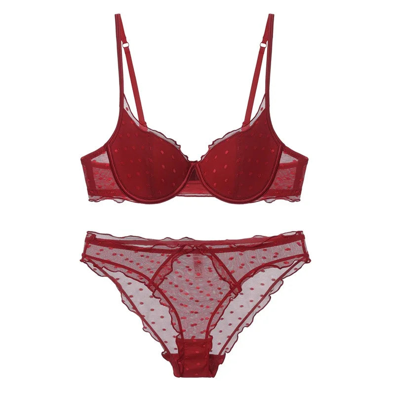 Ensemble soutien-gorge Push Up en dentelle française et culotte pour femmes