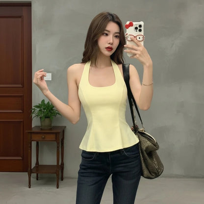 Débardeur Court Moulant Femme – Dos Nu Lacé
