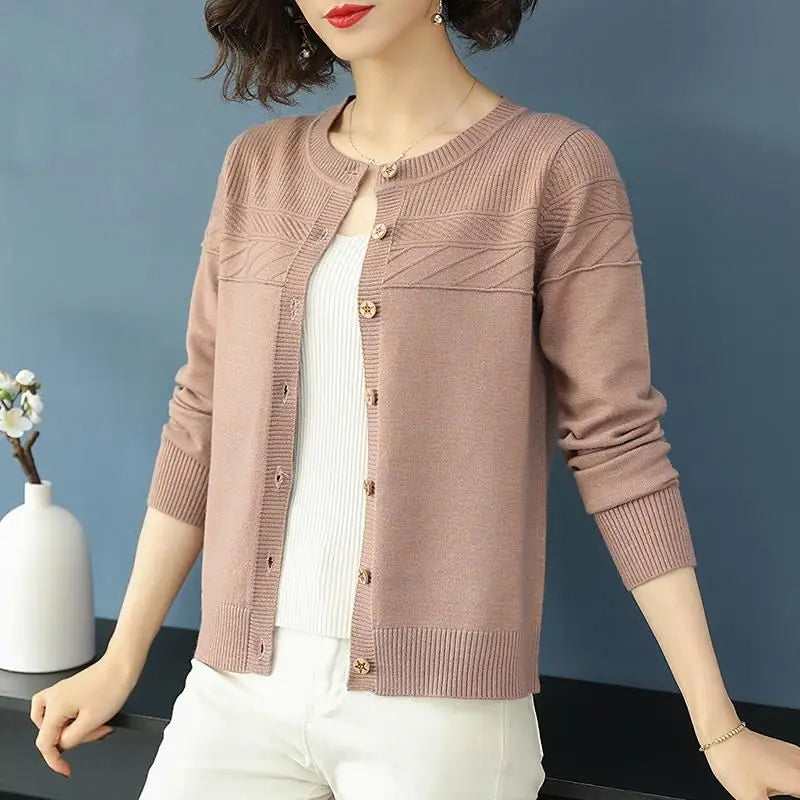 Cardigan boutonné à col rond pour femmes
