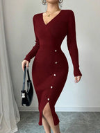 Robe pull en tricot côtelé gris pour femmes
