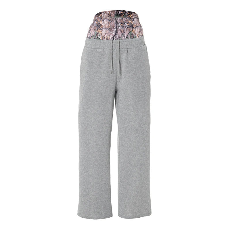 Pantalon jogging femme taille haute patchwork à poches