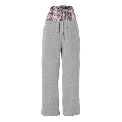 Pantalon jogging femme taille haute patchwork à poches