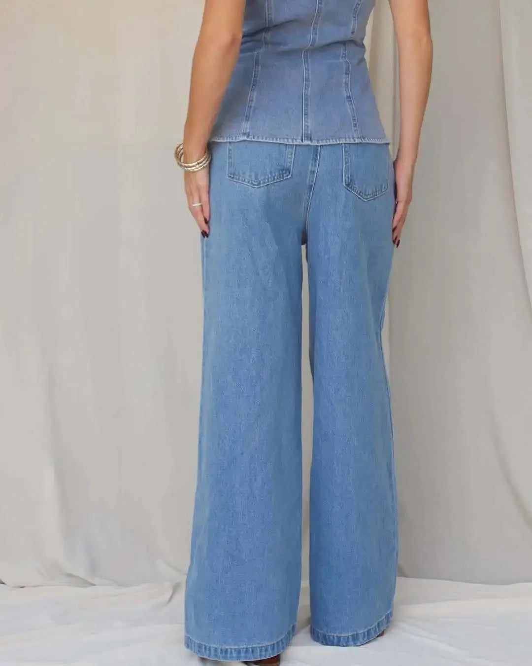 Ensemble gilet et pantalon en jean taille haute amincissant pour femmes