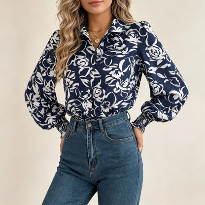Chemisier Fleuri Femme – Col à Revers Élégant