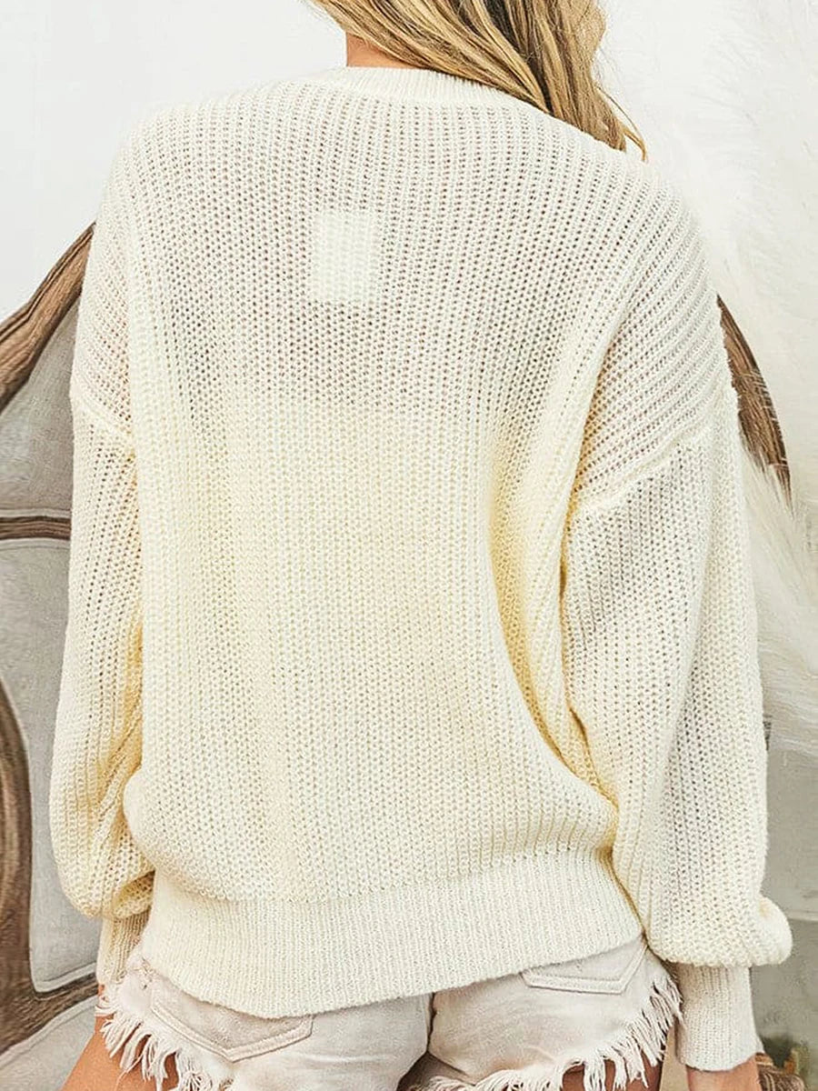 Pull en tricot brodé de lettres pour femmes