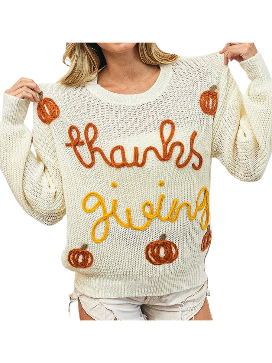 Pull en tricot brodé de lettres pour femmes