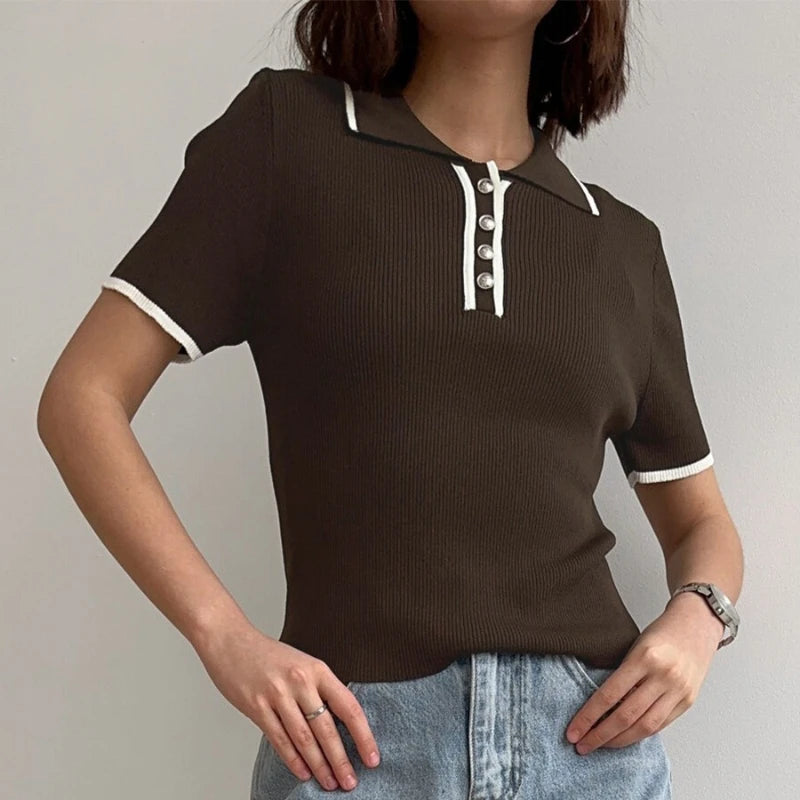 T-shirts d'été en maille côtelée pour femmes