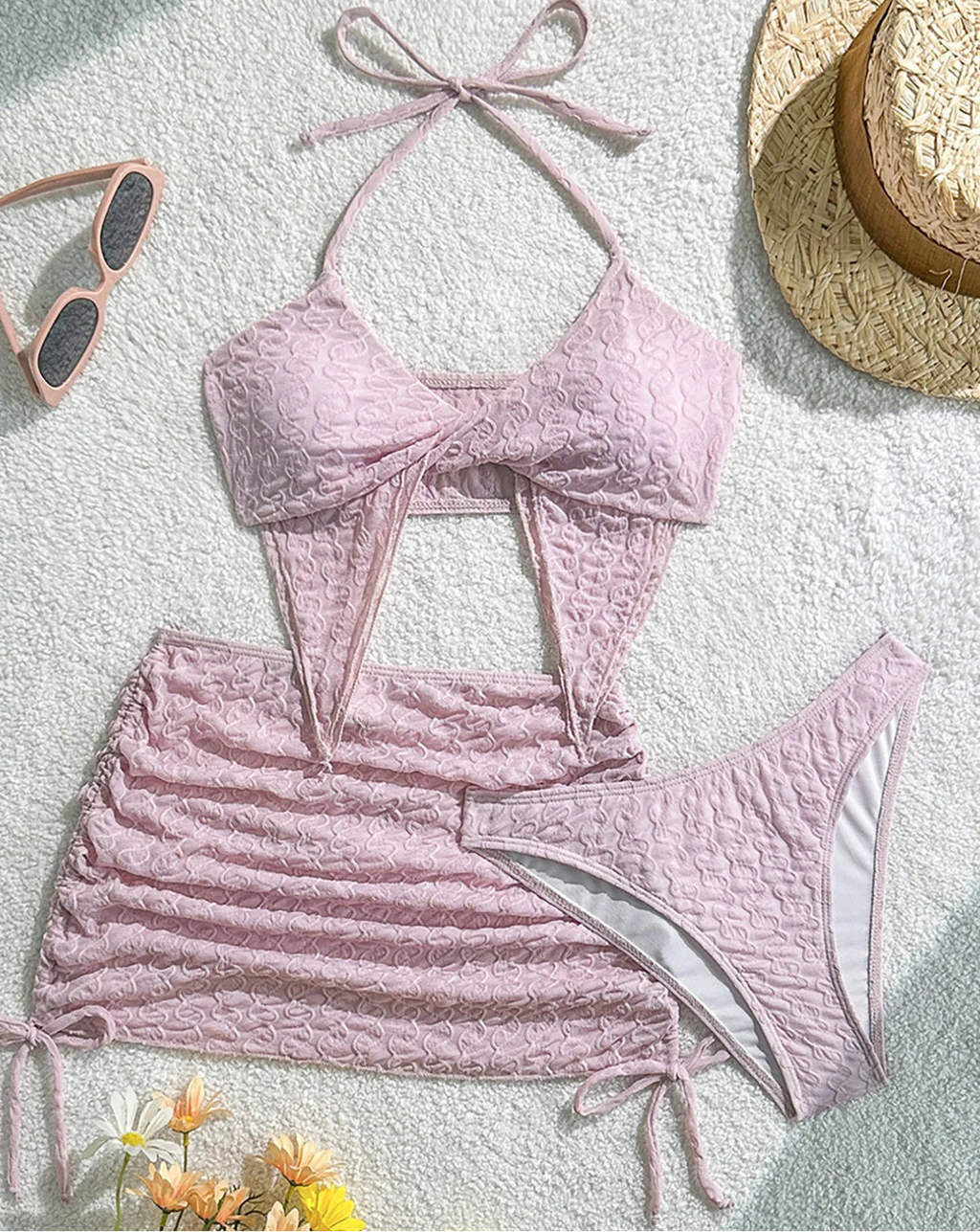 Maillot de bain trois pièces avec jupe et bretelles pour femmes