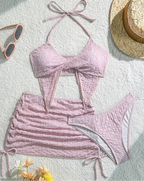 Maillot de bain trois pièces avec jupe et bretelles pour femmes