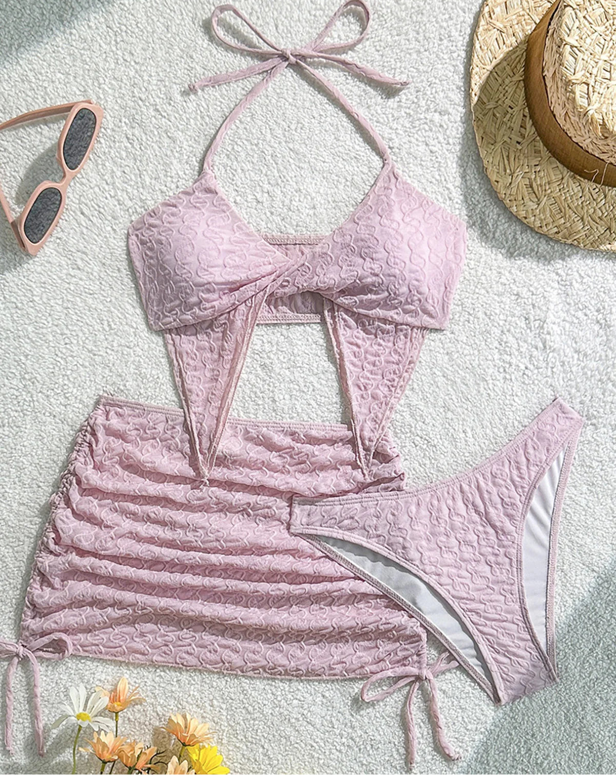 Maillot de bain trois pièces avec jupe et bretelles pour femmes