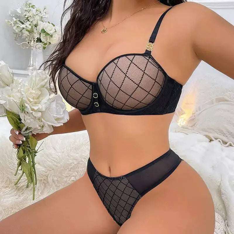 Ensemble de soutien-gorge avec anneau en acier et culotte assortie pour femmes