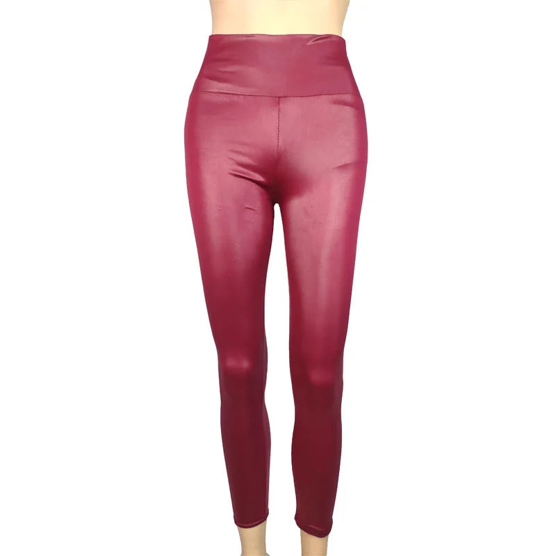 Leggings moulant taille haute en similicuir pour femmes