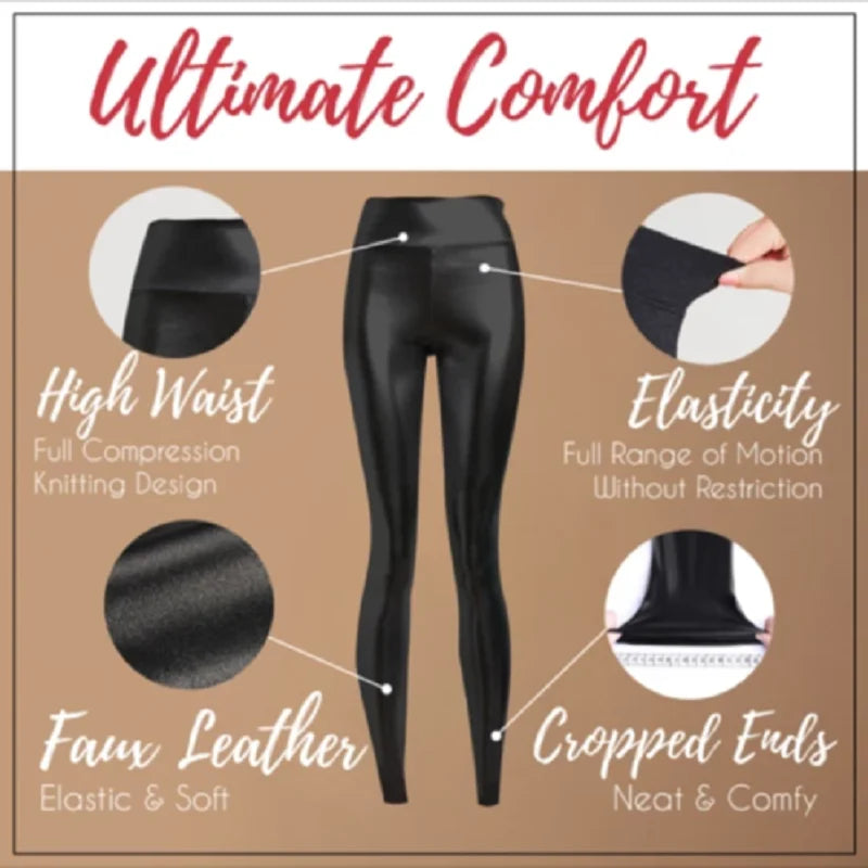 Leggings gainants taille haute en similicuir pour femmes