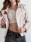 Veste courte imprimé floral vintage en similicuir pour femmes