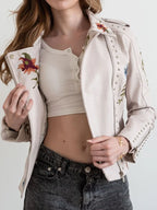 Veste courte imprimé floral vintage en similicuir pour femmes