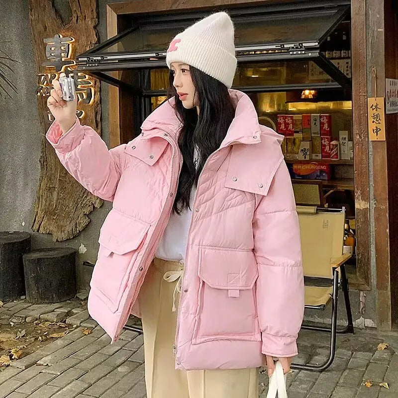 Manteau coréenne à capuche en coton rembourré pour femmes