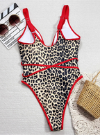 Maillot de bain une pièce léopard à décolleté plongeant en V pour femmes