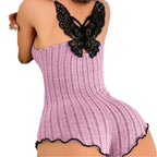 Ensemble de nuit Sexy en dentelle avec nœud papillon pour femmes