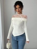 T-Shirt à manches longues et épaule dénudée pour femmes