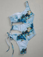 Maillot de bain une pièce imprimé marbre, sexy, découpé pour femmes