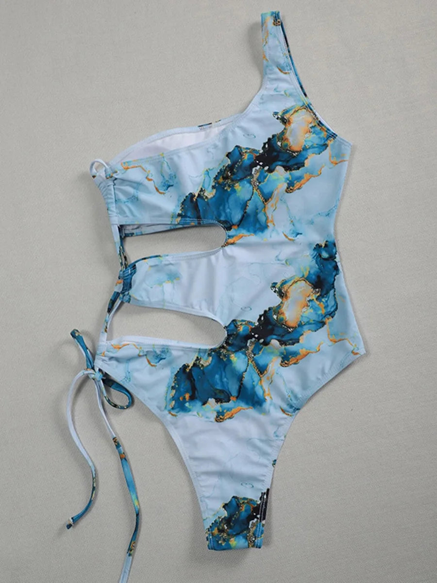 Maillot de bain une pièce imprimé marbre, sexy, découpé pour femmes