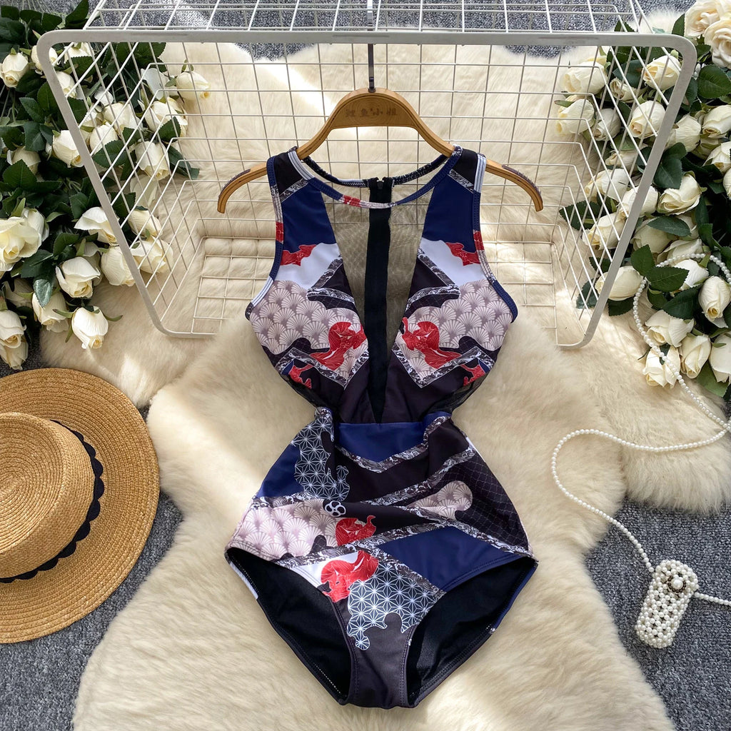 Maillot de bain une pièce combishorts imprimé pour femmes