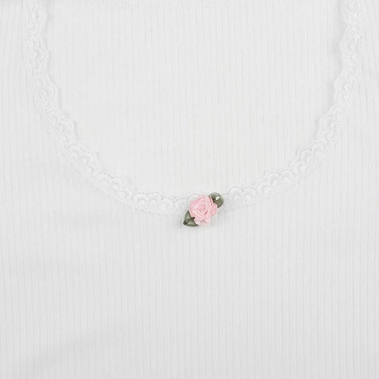 Top court en dentelle florale pour femmes