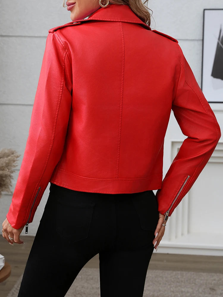 Veste en similicuir souple et fermeture éclair pour femmes