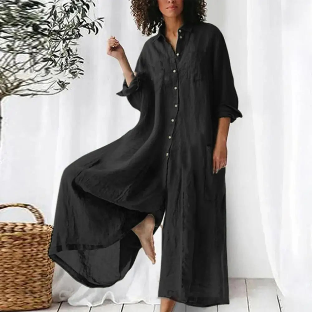 Combinaison ample vintage en coton et lin pour femmes
