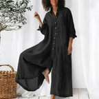 Combinaison ample vintage en coton et lin pour femmes