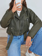 Veste courte en similicuir avec ceinture pour femmes