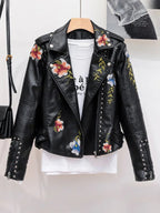 Veste Vintage imprimé fleuri broderie en Pu Faux  pour femmes