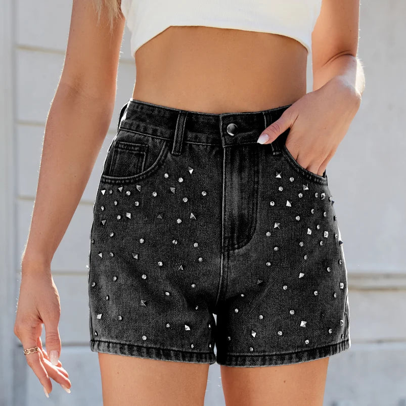 Shorts court en jean perlés pour femmes