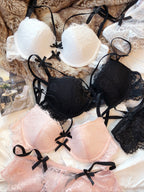 Ensemble soutien-gorge push-up orné d'un nœud et culotte en dentelle pour femmes
