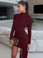 Mini robe à col roulé et manches longues pour femmes