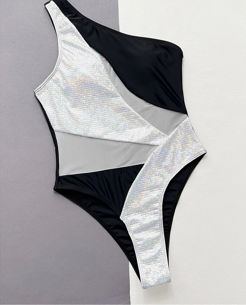 Maillot de bain une pièce à paillettes brillantes et asymétriques pour femmes
