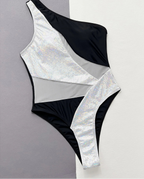 Maillot de bain une pièce à paillettes brillantes et asymétriques pour femmes