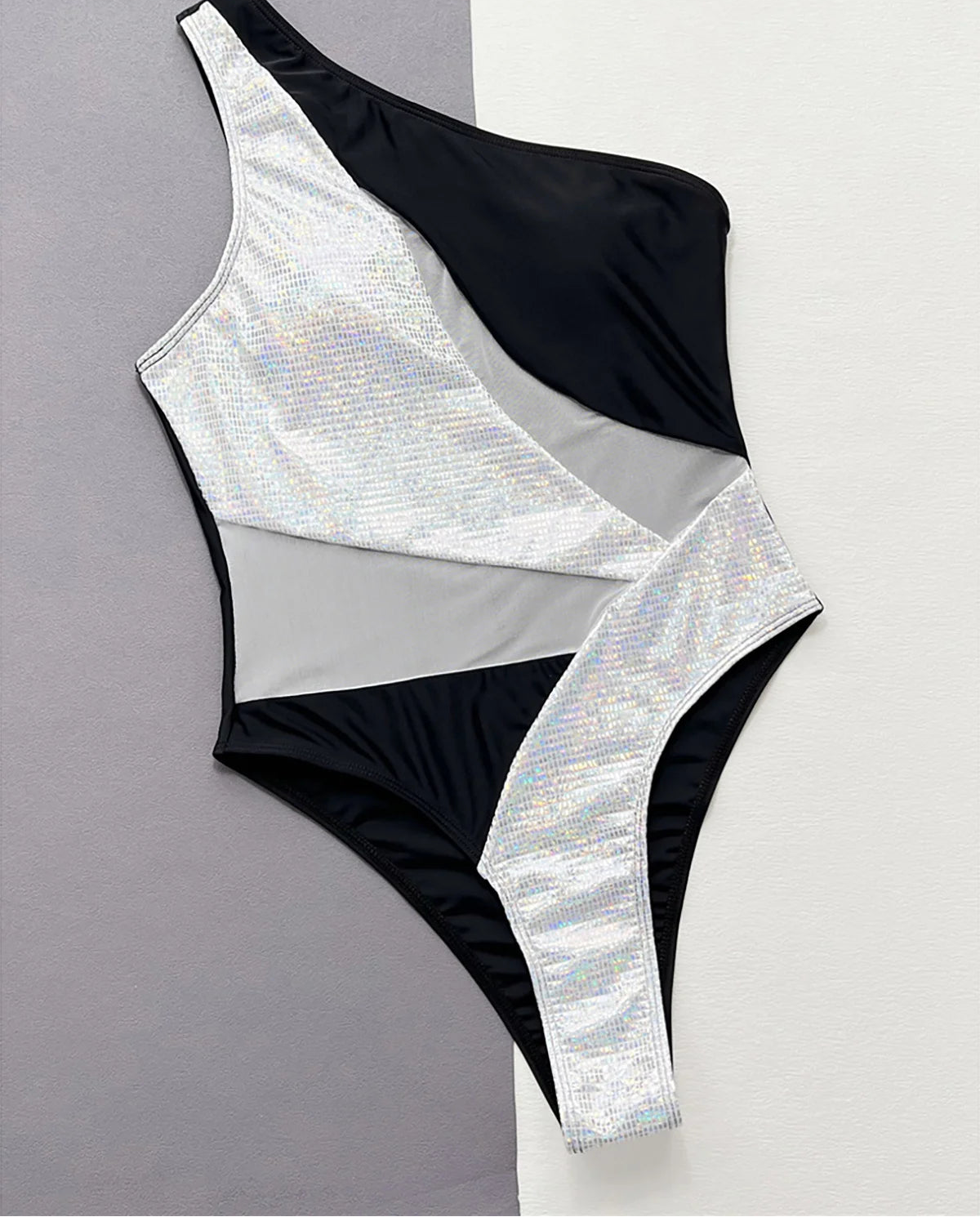 Maillot de bain une pièce à paillettes brillantes et asymétriques pour femmes