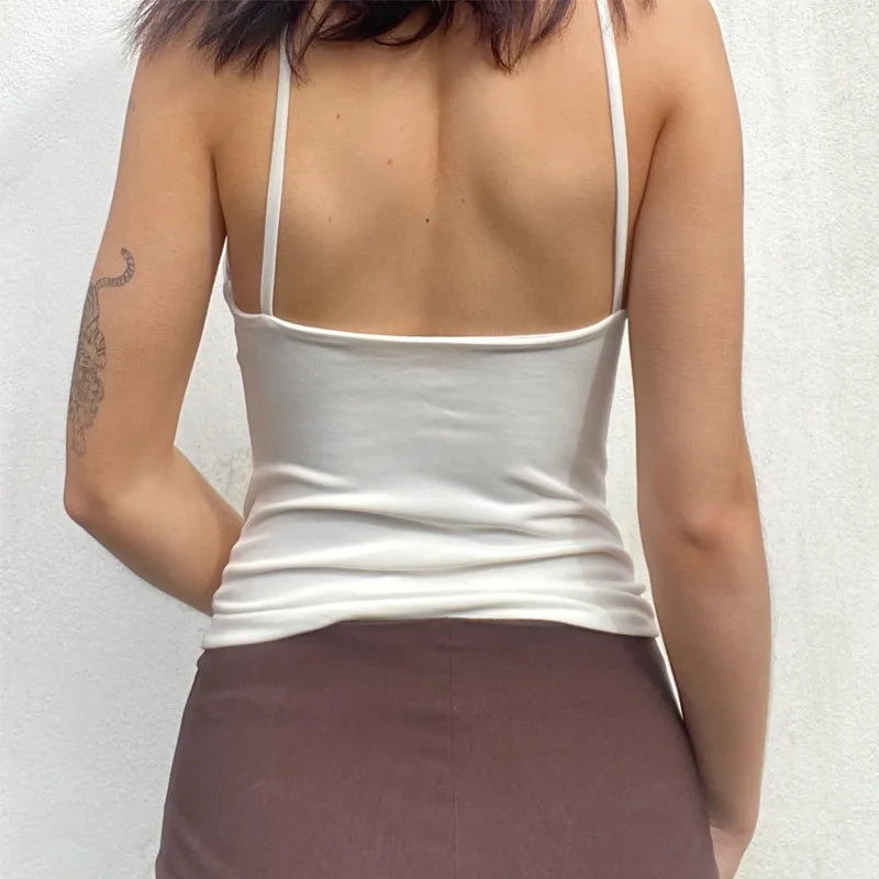 Tops à dos nu évidé et sans manches pour femmes