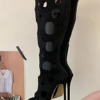Bottes évider à fermeture éclair et talons mince pour femmes
